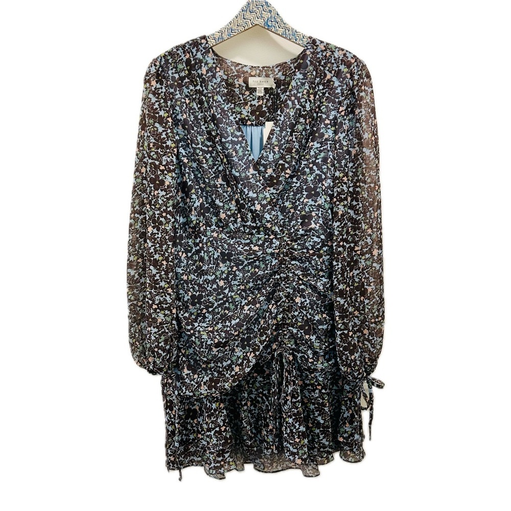 NWT Ted Baker Cherela Dress size 3 / 8 long sleeve printed mini - Picture 1 of 15